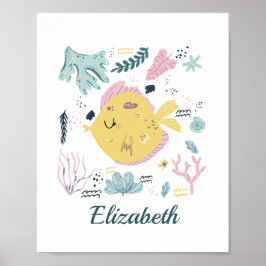 Personligens Gult och Rosa Fiske Life Oceanen Poster