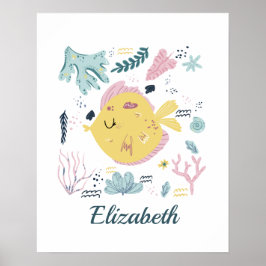 Personligens Gult och Rosa Fiske Life Oceanen Poster