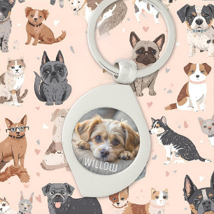 Personligens husfoto hund älskare keepsaké namn swirl silverfärgad nyckelring