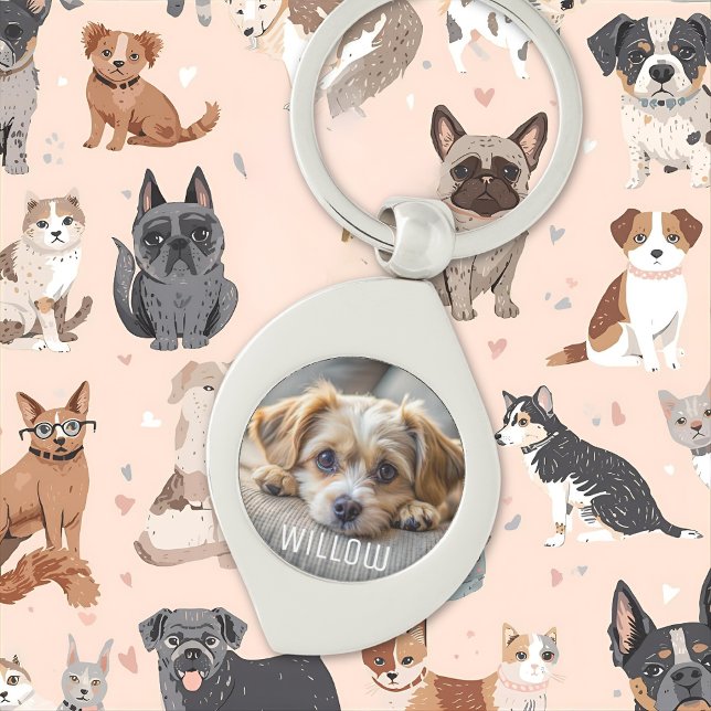 Personligens husfoto hund älskare keepsaké namn swirl silverfärgad nyckelring (Skapare uppladdad)