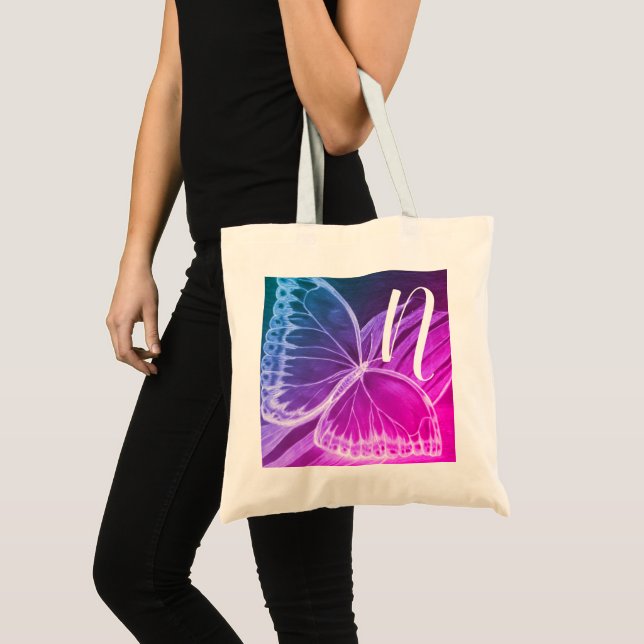 Personligens initiala Butterfly Shopper Tote Bag Tygkasse (Framsida (produkt))