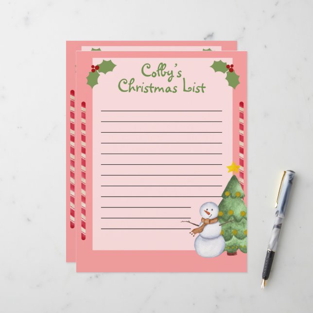 Personligens jullista med Snögubbe (Fram/Back In Situ)