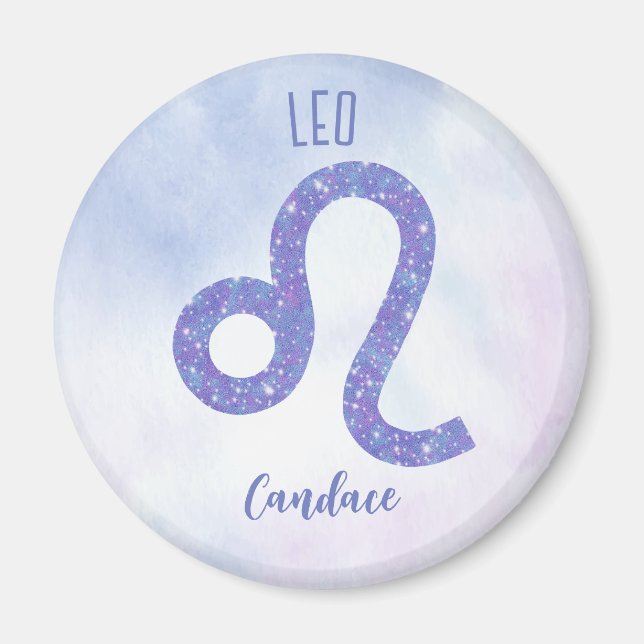 Personligens Lila för vackert Leo Astrology Magnet (Framsidan)