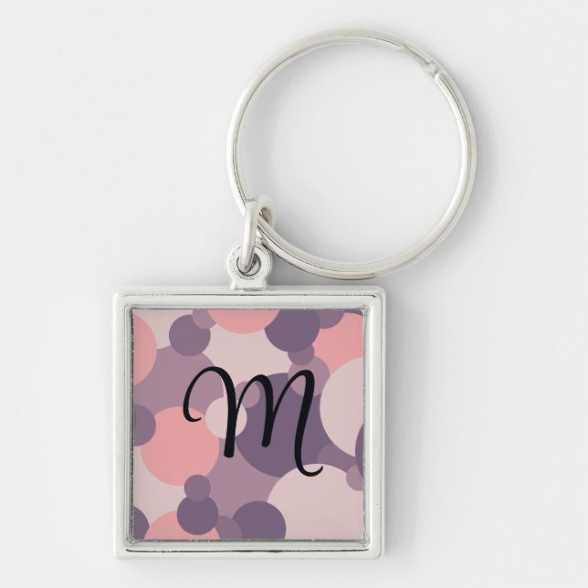 Personligens lila-rosa-molekylkedja fyrkantig silverfärgad nyckelring (Framsidan)