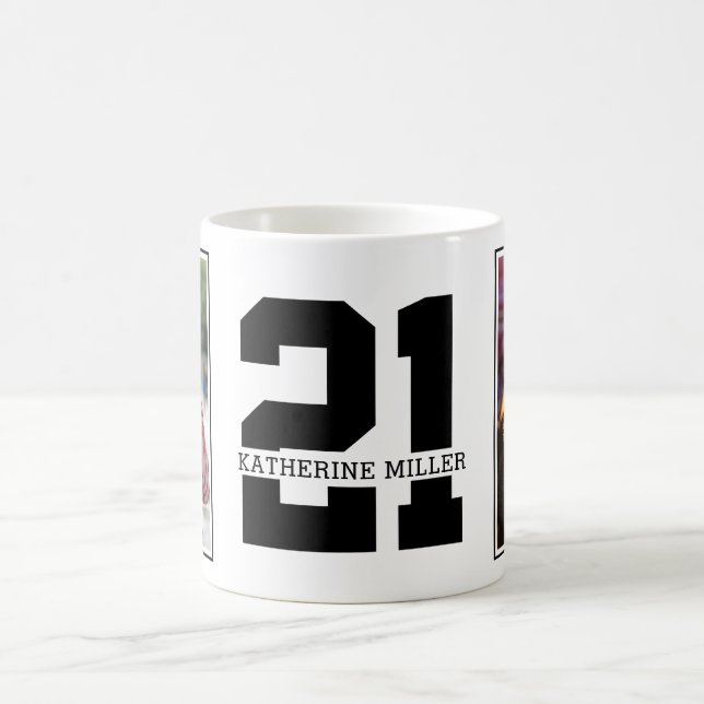 Personligens moderna foto på 21:a födelsedagen kaffemugg (Center)