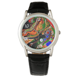 Personligens Orange, Blått, Grönt, Svart Fluid Art Armbandsur