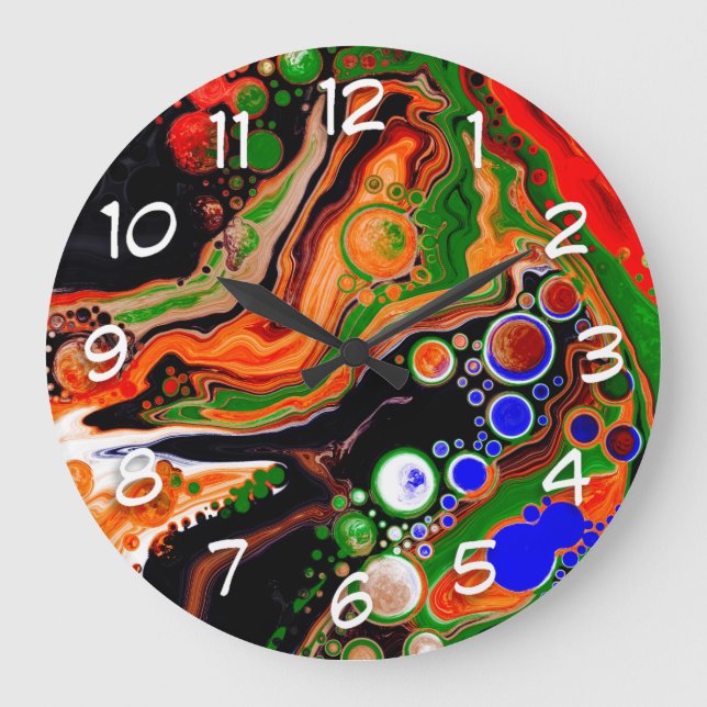Personligens Orange, Blått, Grönt, Svart Fluid Art Stor Klocka (Framsida)