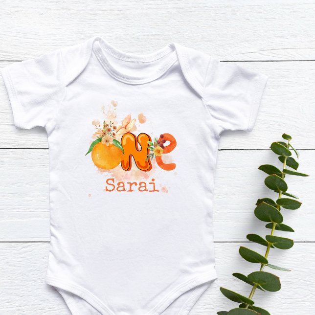 Personligens Orange - första födelsemeddelandet T Shirt (Personalized Orange First Birthday Outfit Baby Bodysuit)