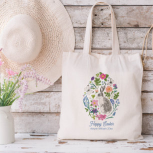 Personligens Påskhare och blomma Tygkasse
