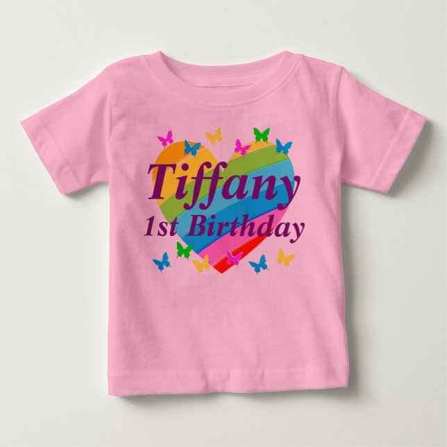 PERSONLIGENS RAINBOW OCH SMÖR 1:A BIRTDAG T-SHIRT (Framsida)