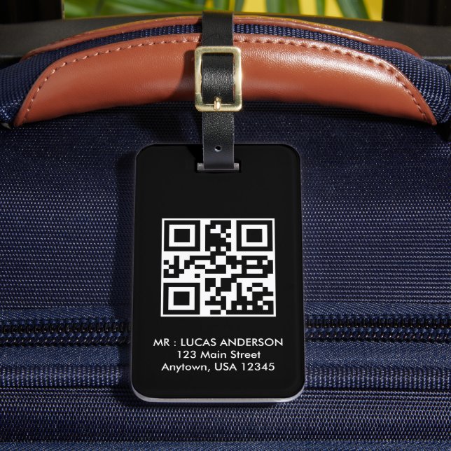 Personligens resväg märkre Namn och qr-kod svart Bagagebricka (Framsida Insitu 2)