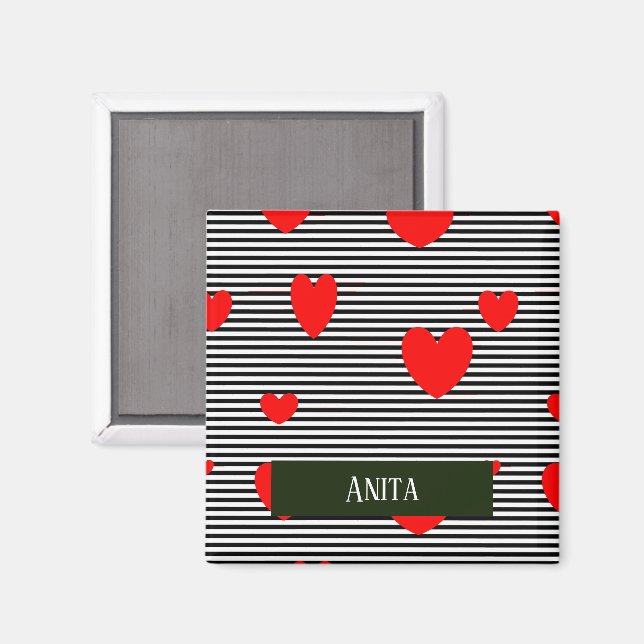 Personligens röda hjärtan och rand magnet (Front/Back)
