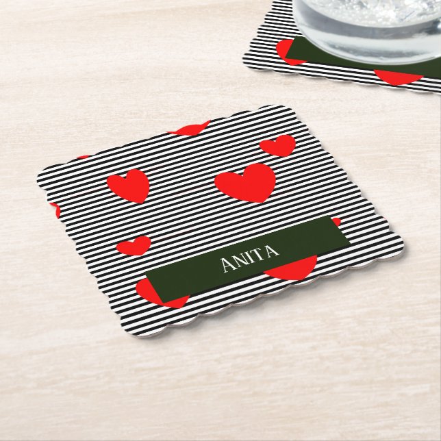 Personligens röda hjärtan och rand underlägg papper (Vinklad)