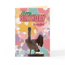 Personligens Roligt, färgat Pelican Birthday Card