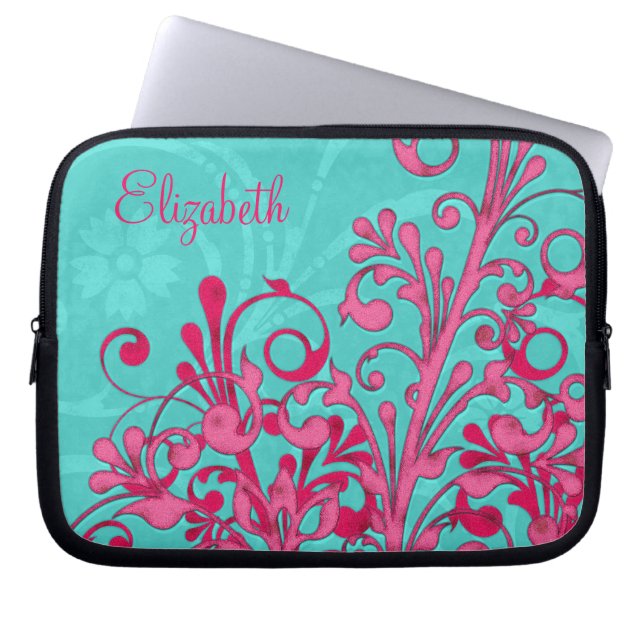 Personligens Rosa och Blommigt Laptop sleeve i  Aq (Framsidan)