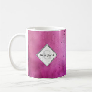 Personligens Rosa och Lila Monogrammed Grungy Co. Kaffemugg
