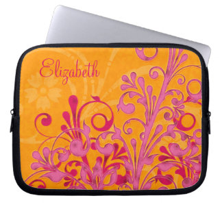Personligens Rosa och Orangens Blommigt Laptop sle Sleeve