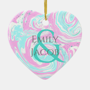 Personligens Rosa och Teal Heart-jul Julgransprydnad Keramik