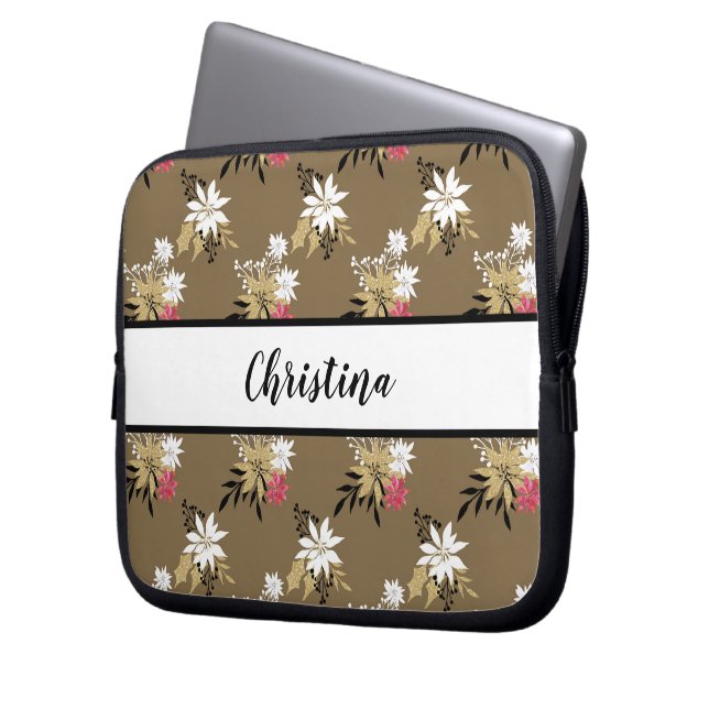 Personligens Rosa och vit Blommigt Laptop Fodral (Framsidan Vänster)