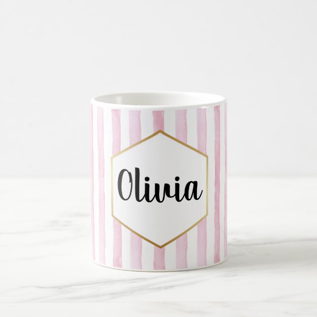 Personligens Rosa och vitstripe Kaffemugg (Center)