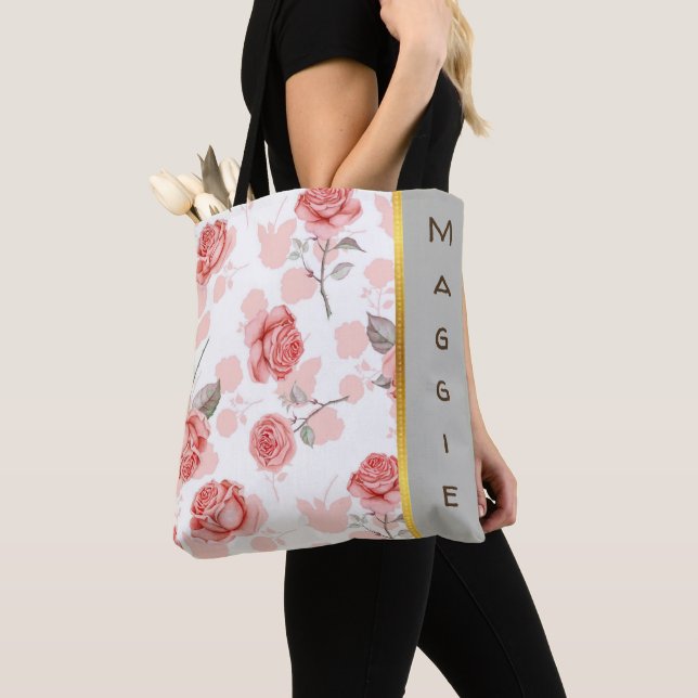 Personligens Rosa på Vit ros Design Tygkasse (Närbild)
