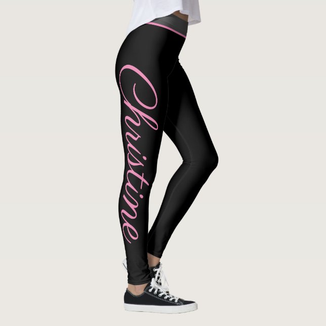 Personligens rosa-skript yoga och fitness-behörigh leggings (Höger)