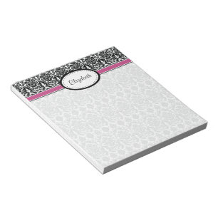 Personligens Rosa, Svart, Vit Blommigt Damask Anteckningsblock