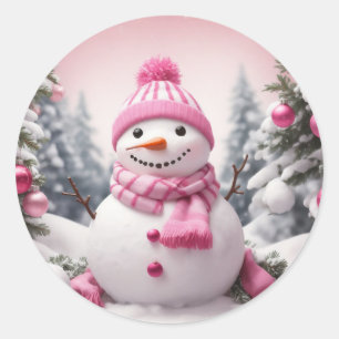 Personligens Rosa Tema jul Snögubbe Runt Klistermärke