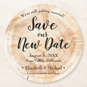 Personligens Spara - vårt nya datum Trä Print Bröl Underlägg Papper Rund