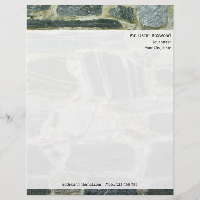 Personligens stenvägg med Returadress Brevhuvud (Framsida)