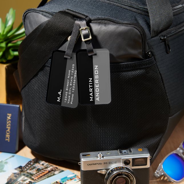 Personligens svarta och vita resgodsbrickor bagagebricka (Fram & Baksida)