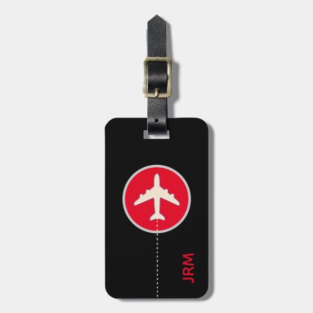 personligens svarta röda flygplansresa bagagebricka (Vertikal Framsida)