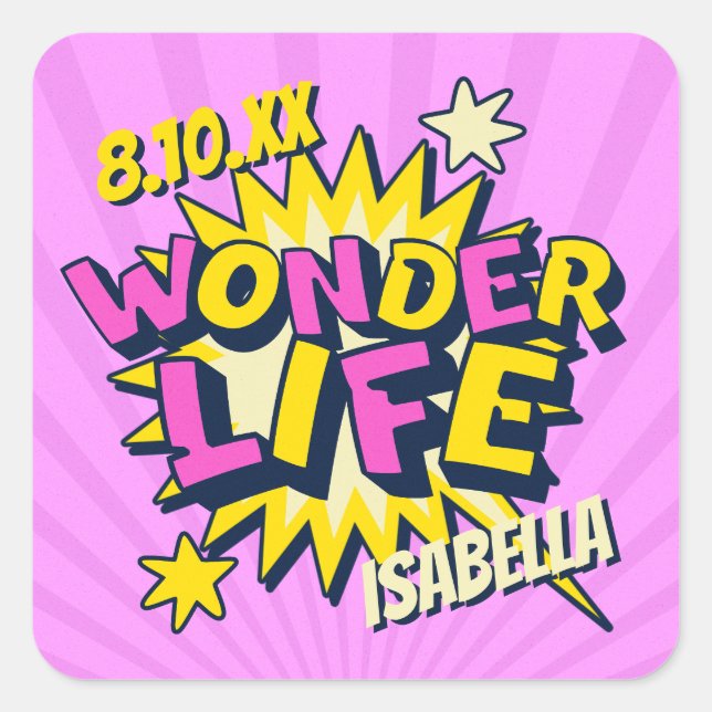 Personligens Tecknad födelsedag Fyrkantigt Klistermärke (Framsida)