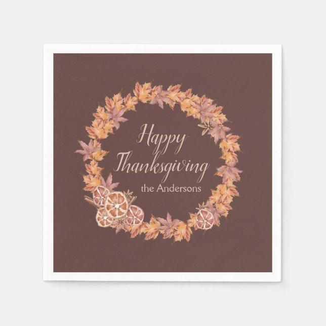Personligens Thanksgiving | Vattenfärg Höst löv Pappersservett (Framsidan)