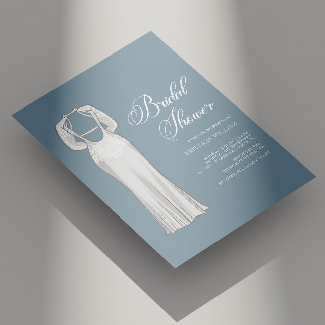 Personligens unika blåa Möhippa Inbjudningar (Personalized Unique Dusty Blue Bridal Shower Invitation)