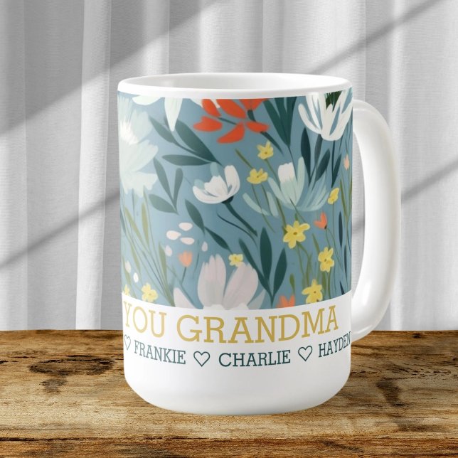 Personligens Vild blommar upp Lägg till egen text Kaffemugg (Personalized Wild Flower Add Your Own Text Coffee Mug by Ricaso. Easy to customize gift ideas)