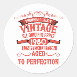 Personligens vintage 45 födelsedagskalender röd runt klistermärke