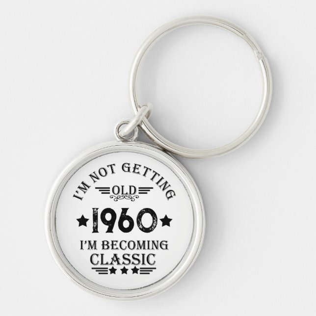 Personligens vintage 65e födelsedagspresent rund silverfärgad nyckelring (Framsidan)