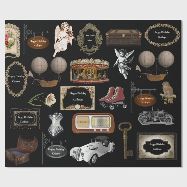 Personligens Vintage födelsedag Presentpapper (Platt)