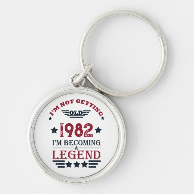 Personligens vintage födelsedag rund silverfärgad nyckelring (Framsidan)