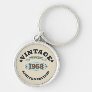 Personligens vintage-födelsedagspresent rund silverfärgad nyckelring