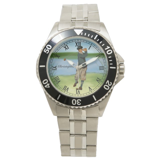 Personligens Vintage ser Golfer Golf Armbandsur (Framsida)