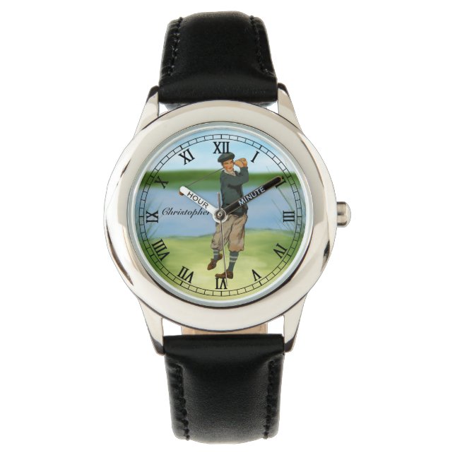Personligens Vintage ser Golfer Golf Armbandsur (Framsida)