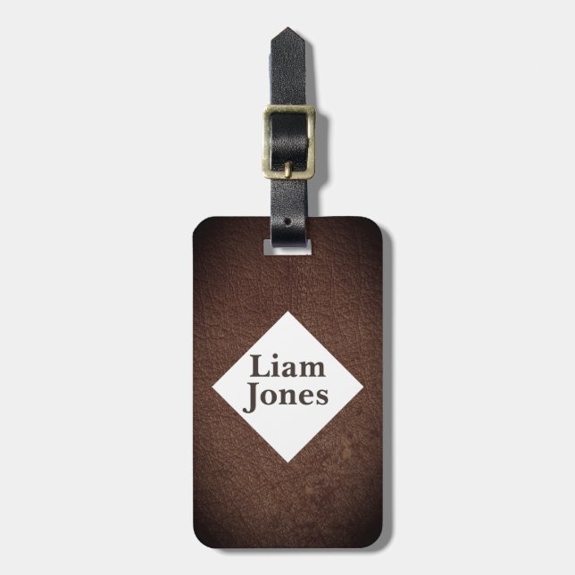 Personligens Vintage Tan Leather Skriv ut bagageta Bagagebricka (Vertikal Framsida)