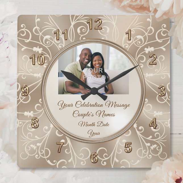 Personliger för Bröllop med FOTO Fyrkantig Klocka (Personalised clocks for weddings. Gift ideas for bride and groom. Wedding wall decor. Wedding Clock.)