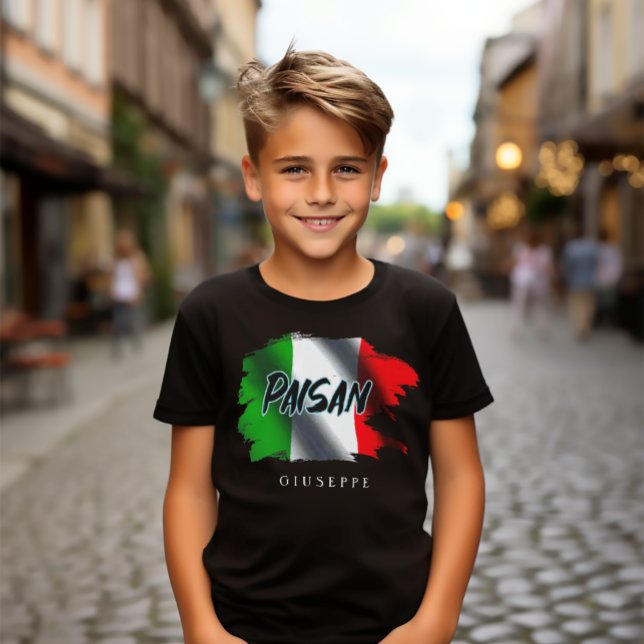 Personliger för penseldrag i Paisan Flagga  T Shirt (Funny Paisan Italian Brushstroke Flag
Kids Tee)