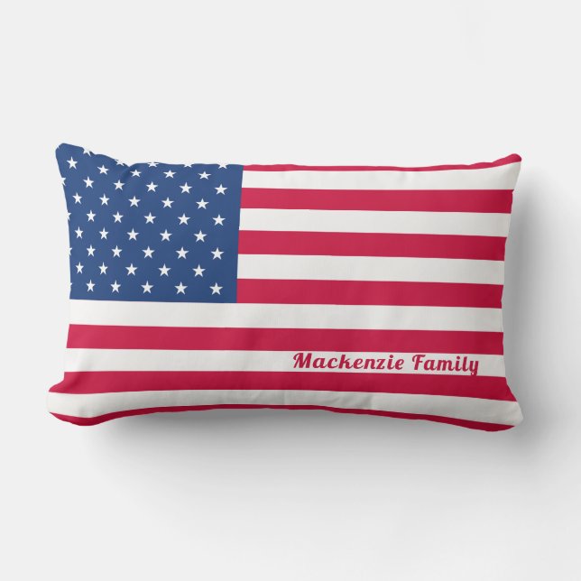 Personligfamilj för amerikanska flaggan | lumbarkudde (Framsida)