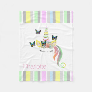 PersonligflickaUnicorn med pastellfärgade randar Fleecefilt