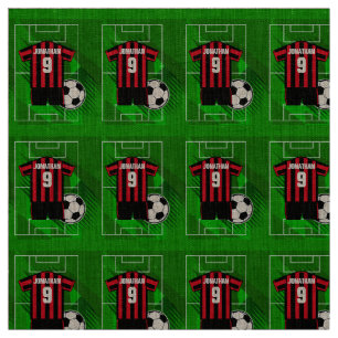 Personligfotboll Jersey röda och svart randar Tyg