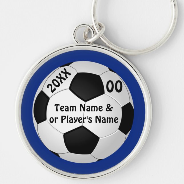 Personligfotboll Keychains DIN färger och text Rund Silverfärgad Nyckelring (Framsidan)